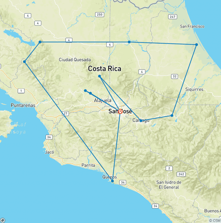 Map of Family Costa Rica Rainforest and Wildlife Adventure