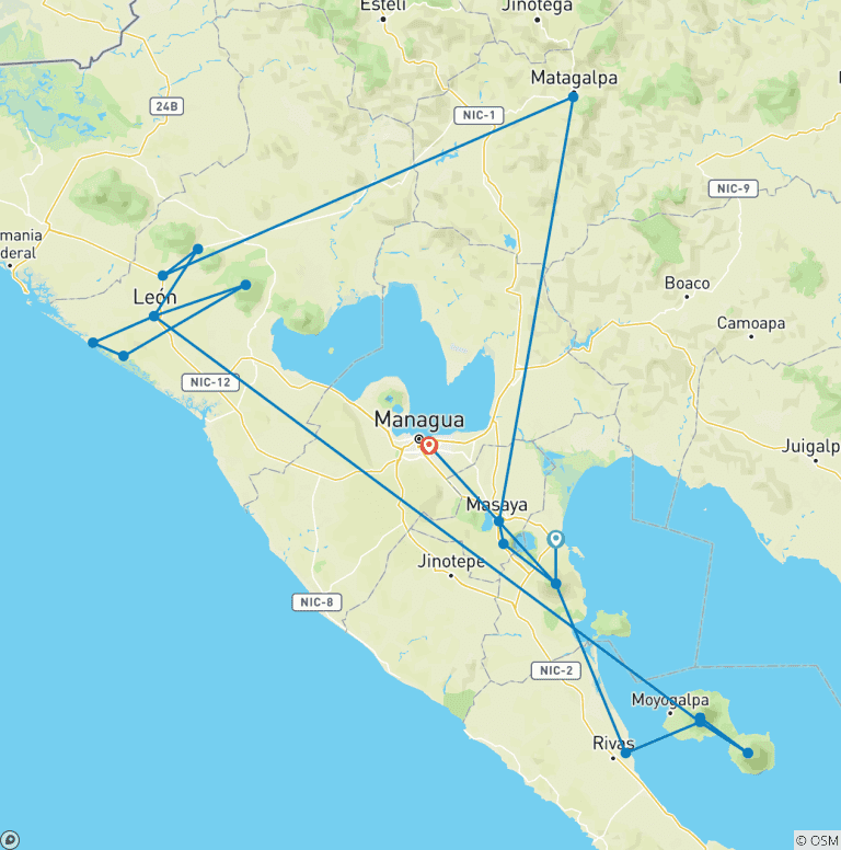 Map of Nicaragua - Land of Lakes and Volcanoes