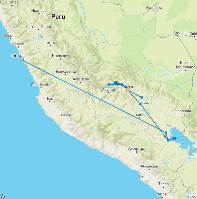 Map of Walk Peru's Inca Trail and Palccoyo Rainbow Mountain