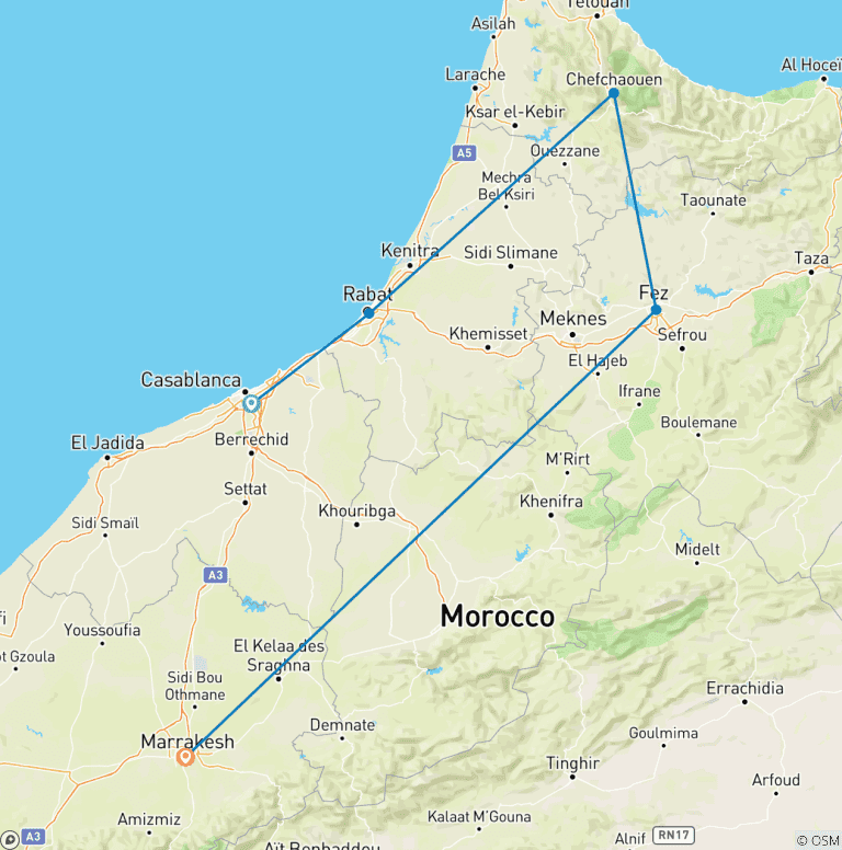 Map of Northern Morocco: Blue Cities & Bustling Marrakech