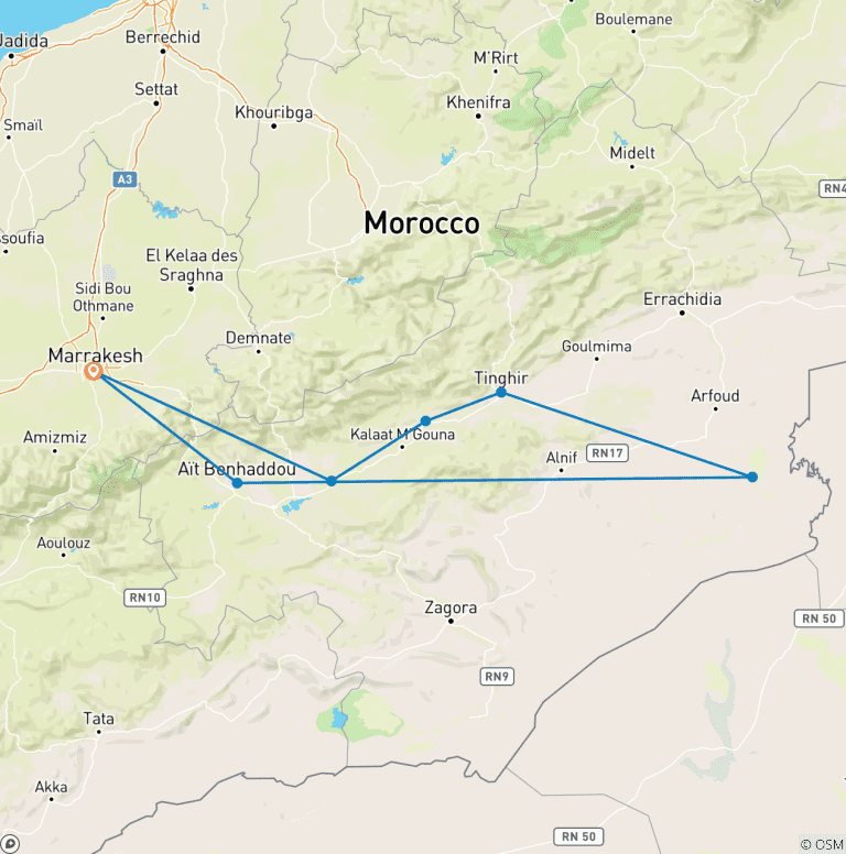 Map of Moroccan Desert Adventure: River Canyons & Camels