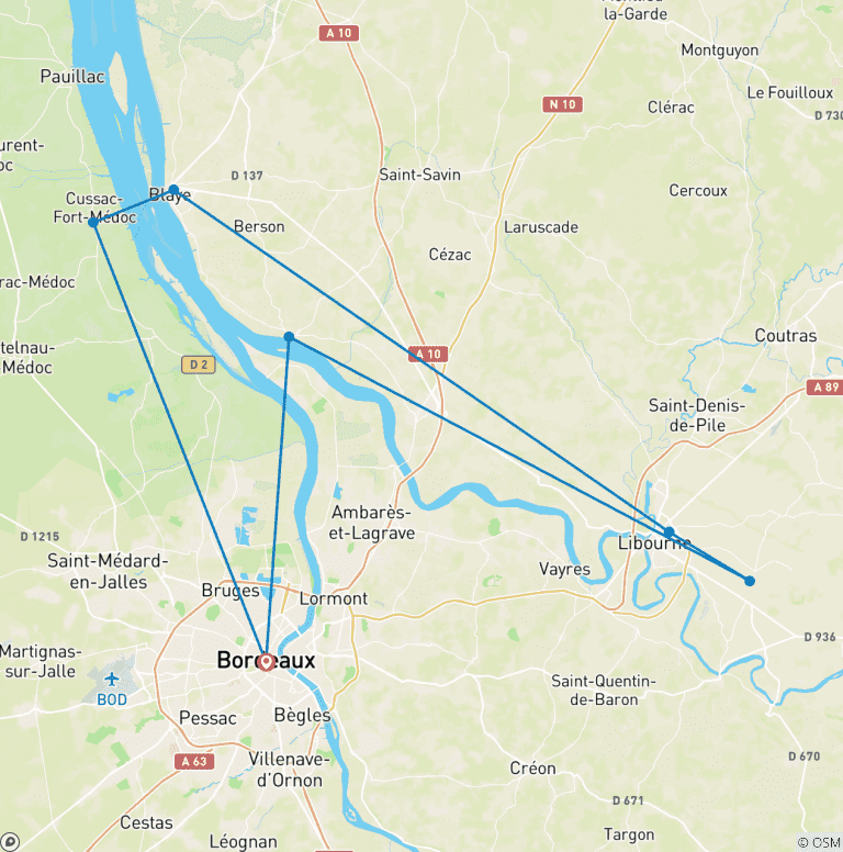 Map of The exceptional region of Bordeaux (port-to-port cruise)