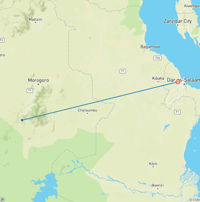 Map of 3 Days 2 Nights Mikumi Wildlife safari By SGR-Train