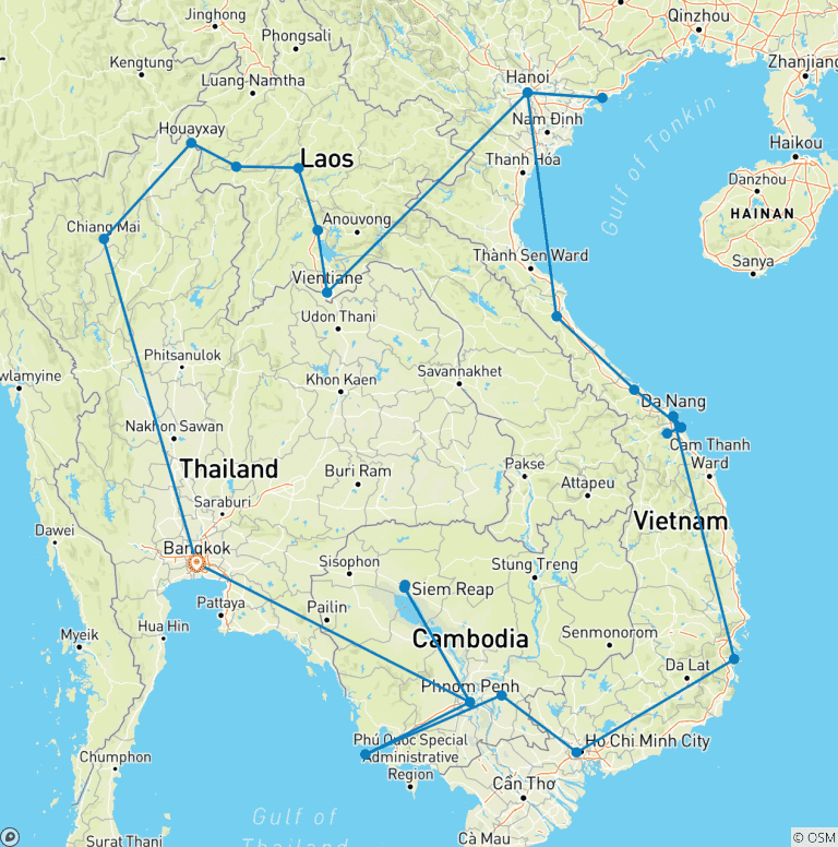 Map of Southeast Asia: Northern Hilltribe Trekking & Beach Vibes