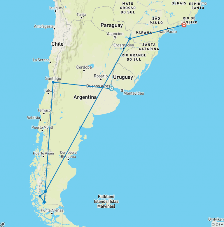 Map of 19-Day Journey through South America