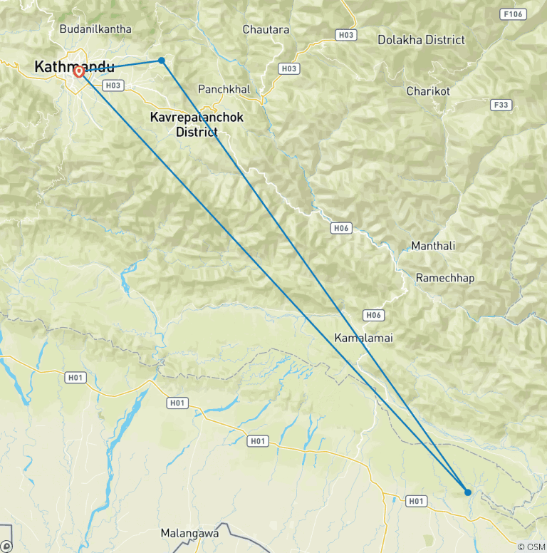 Map of 3 Days 2 Nights Kathmandu Trek: Chisapani to Nagarkot
