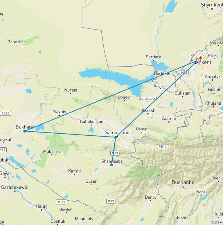 Map of Cultural Tour to Uzbekistan - Private Tour