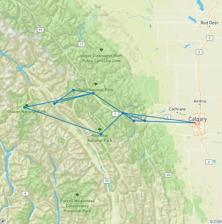 Map of 12 Day Rockies Hiking and Camping Tour