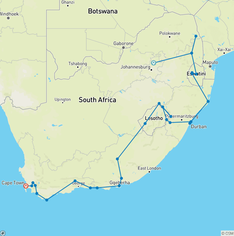 Map of 20-day South Africa, Lesotho & Eswatini Explorer (Camping)