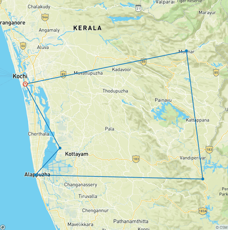 Map of Backwaters of Kerala - An authentic tour of Kerala