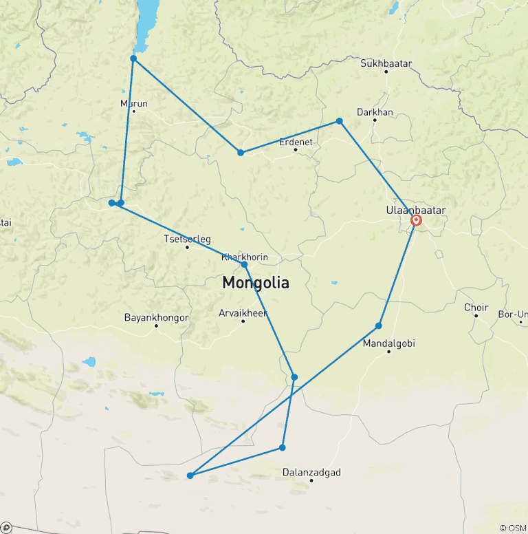 Map of 3 Weeks Great Mongolia & Horse back trip