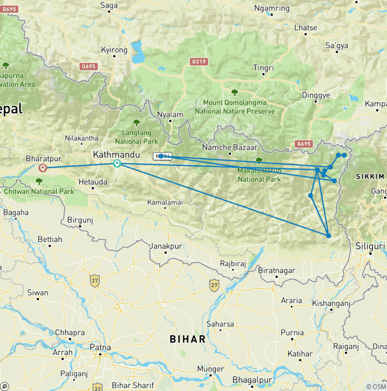 Map of Kanchenjunga Circuit Trek 26 Days 25 Night