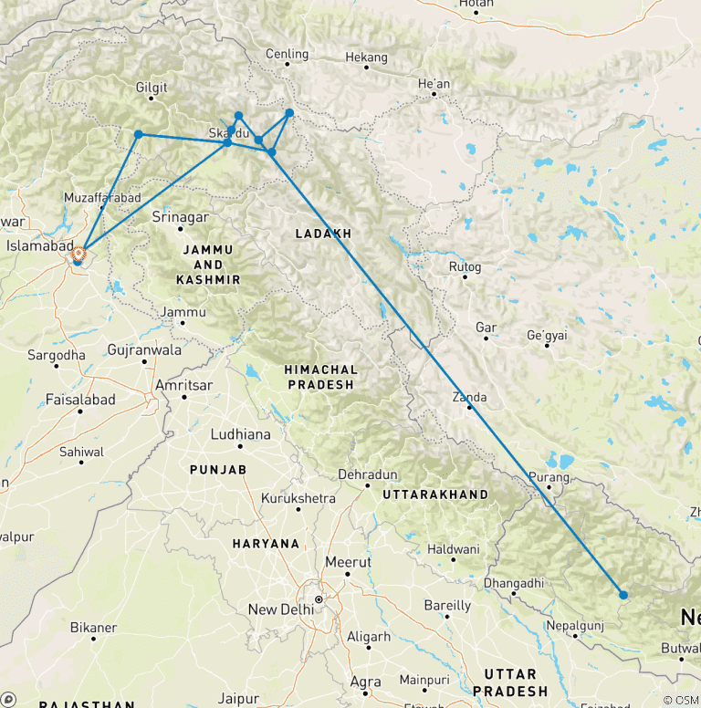Map of 20 Days Trek Concordia K2 Base Camp & GONDOGORO LA Pakistan