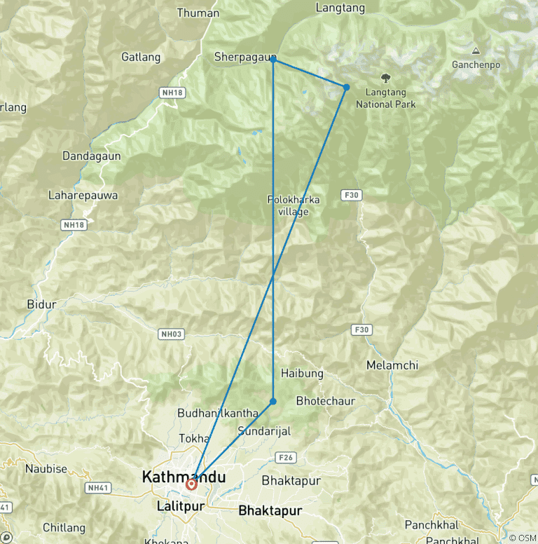 Map of Langtang -Gosainkunda Trek-10 Days - Nepal