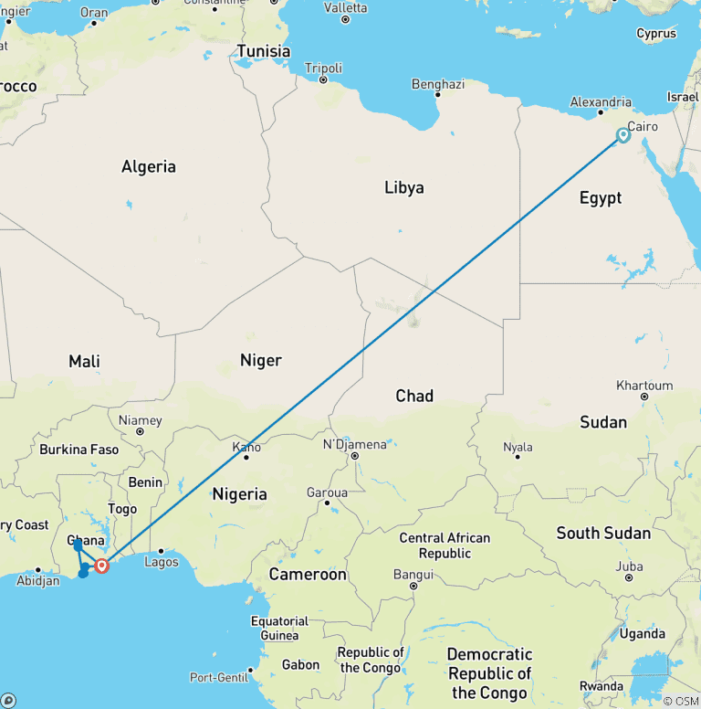 Map of Historic Egypt & Ghana 12 Days/11 Nights