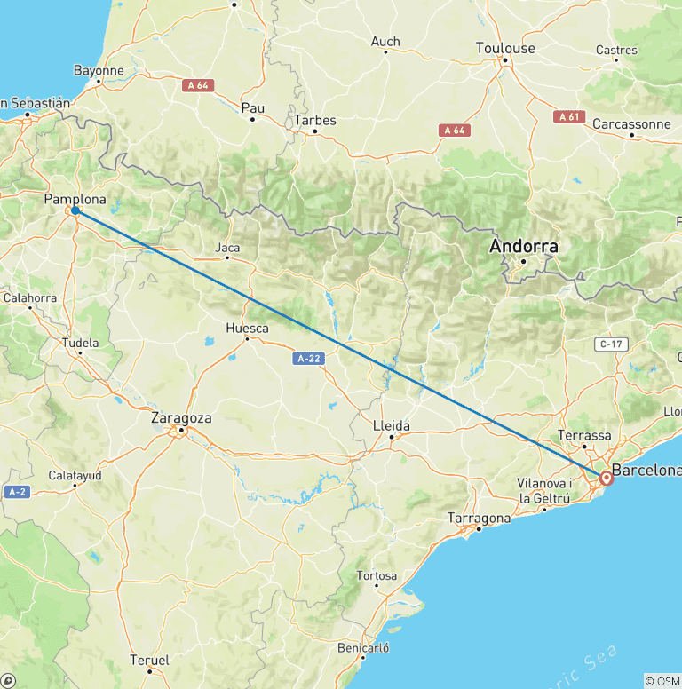 Map of San Fermin Running of the Bulls: Opening Ceremony from Barcelona