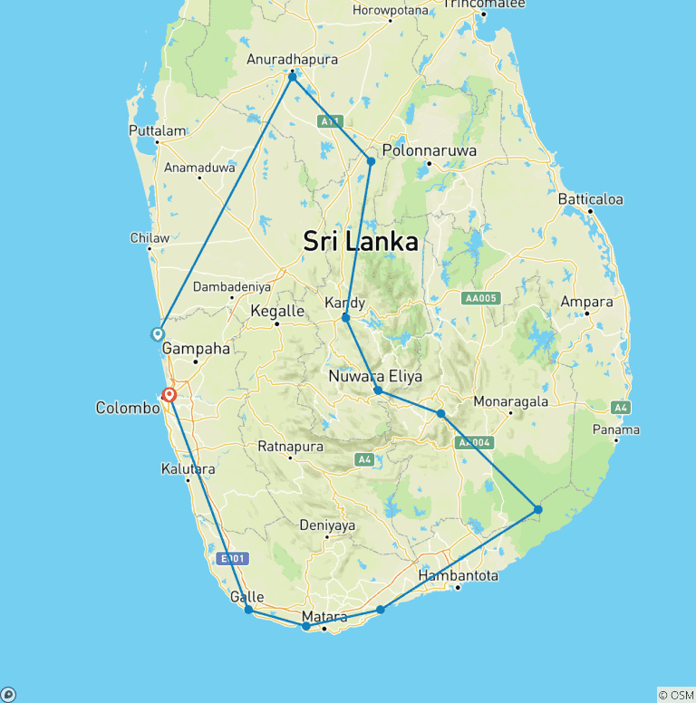 Map of Grand Tour Sri Lanka