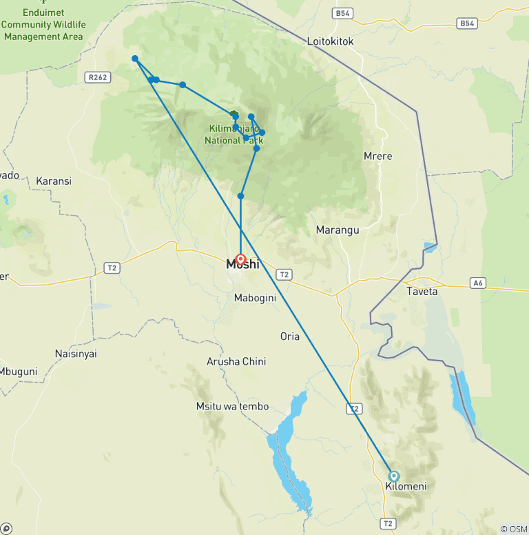 Map of Kilimanjaro Treks, 7-Days Lemosho Route