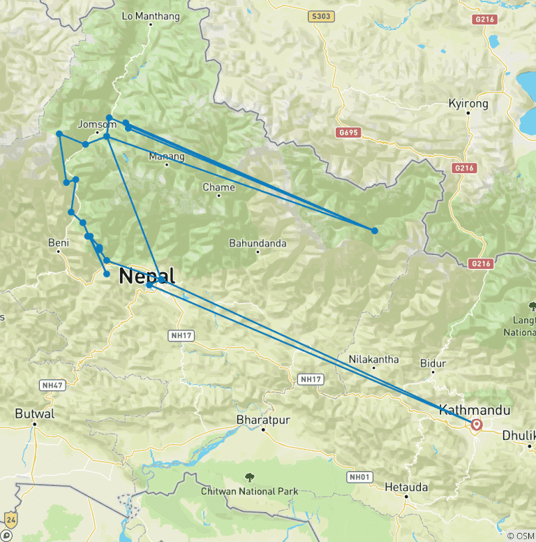 Map of Jomsom-Muktinath Trek