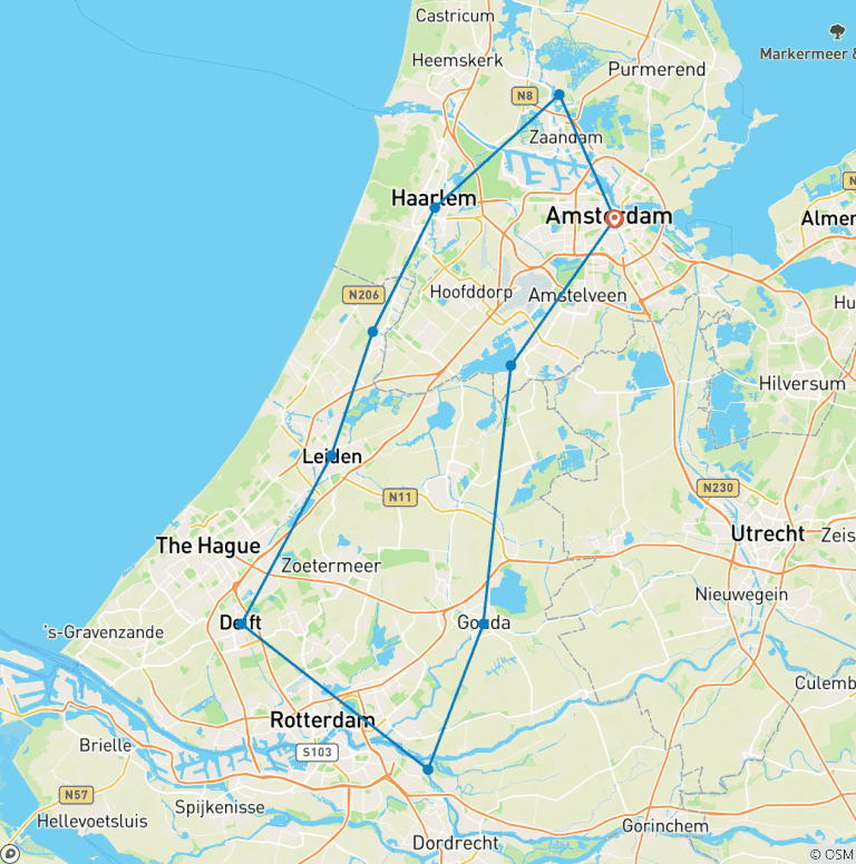 Map of Tulip Tour, Bike & Barge in Holland