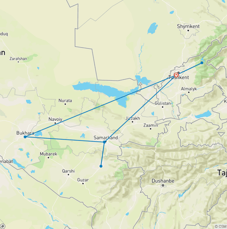 Map of Along the Silk Road Tour Uzbekistan - Private Tour