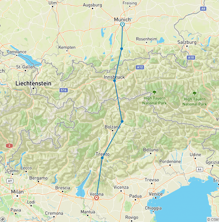 Map of Trans Alps Cycle Tour