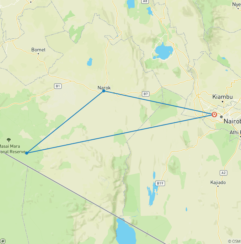 Map of 3 Day Masai Mara Wildlife Safari Adventure