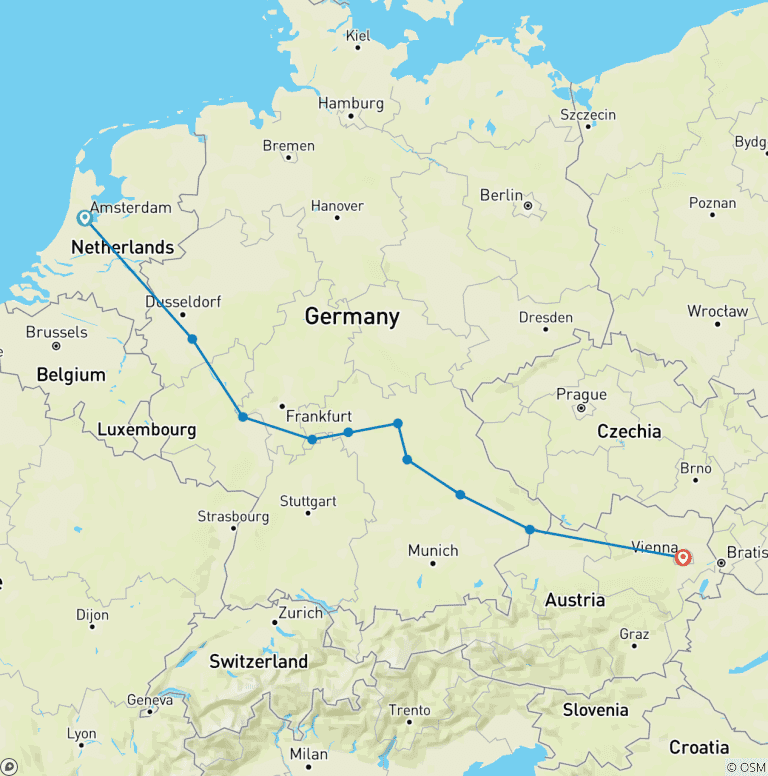 Map of Legends of the Rhine and Bavaria (Amsterdam-Vienna) MS CruceNova 4 Star