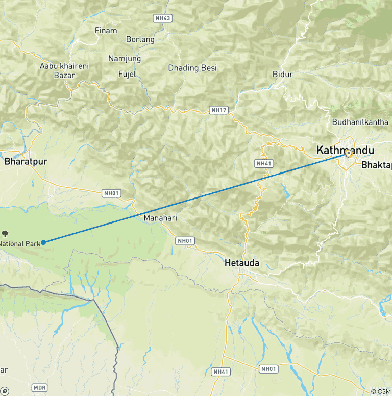 Map of Chitwan Jungle Safari 2 Night 3 Days