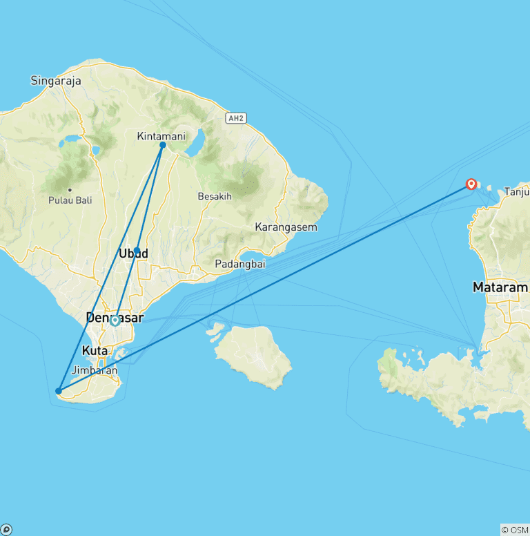 Map of 7 Days Bali and Gili Islands Epic Experience