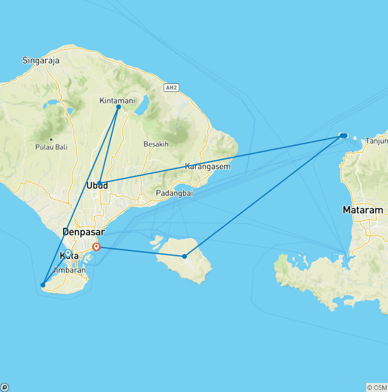 Map of 10 Days The Best of Bali, Gilis and Nusa Penida Island Experience