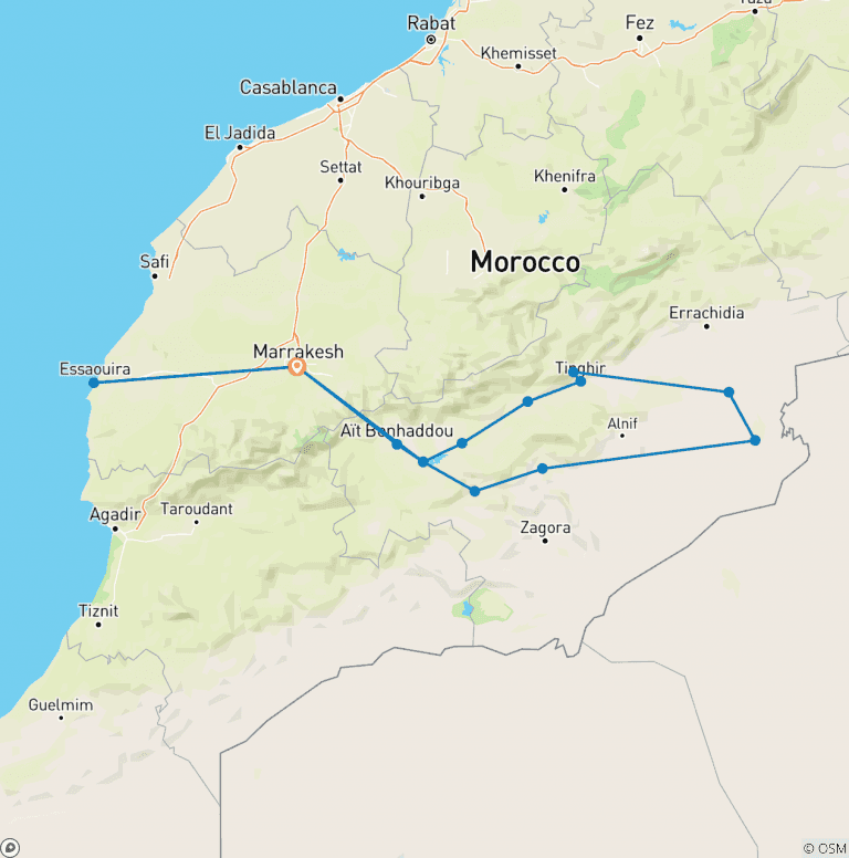 Map of 5 day Desert Trip - Atlas Mountains then Essaouira for one night