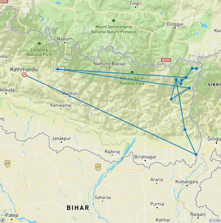 Map of Kanchenjunga Base Camp Trekking 2026/2027