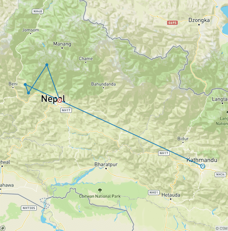 Map of Off the Beaten Trek (Mohare-Annapurna)