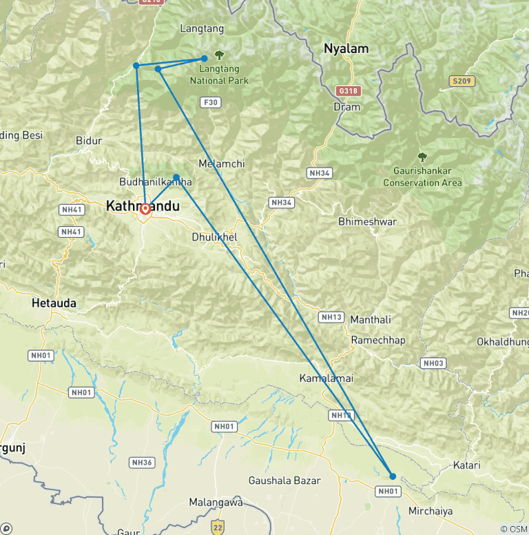 Map of 10 Days -Lantang Cultural Trek- Gosainkund Pass