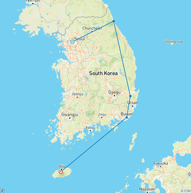 Map of 12-Day South Korea Adventure: From Seoul to Jeju Island