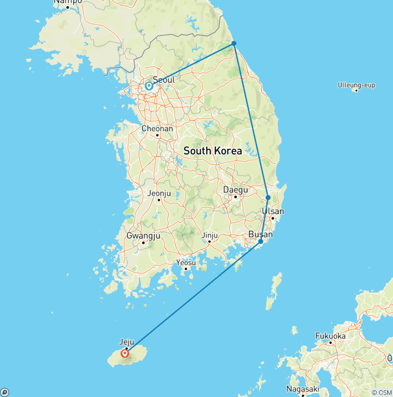 Map of 12-Day South Korea Adventure: From Seoul to Jeju Island