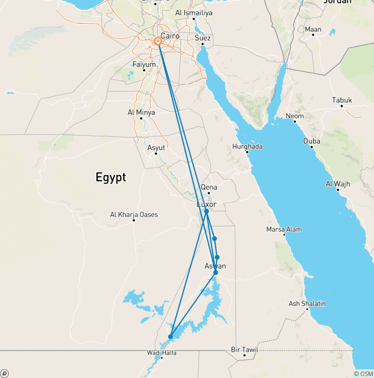 Map of Pyramids & Nile Cruise - Domestic Flights Included