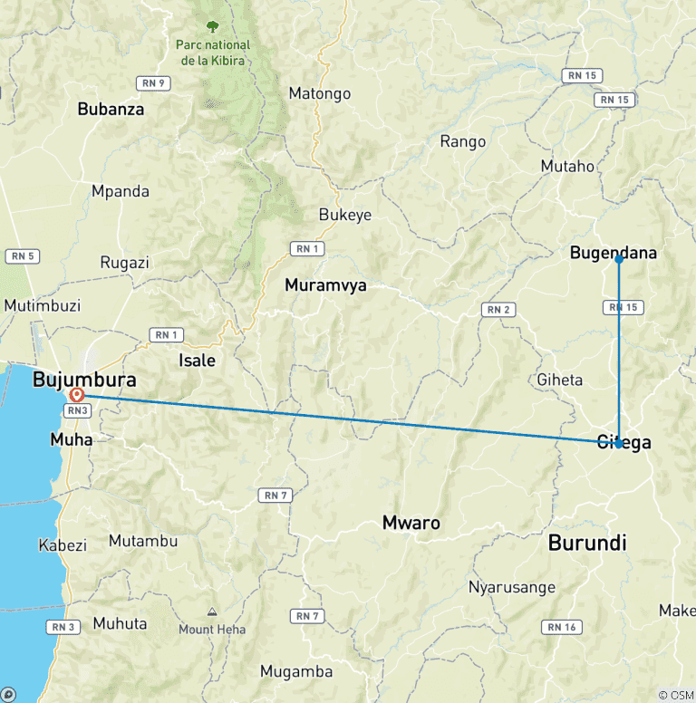 Map of Burundian Adventure Safari 7D /6 N (Comfort Plus)