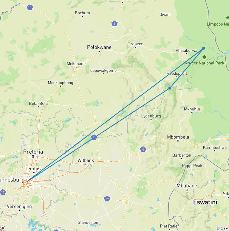 Map of 5 Day | Kruger National Park & Panorama Route Tour