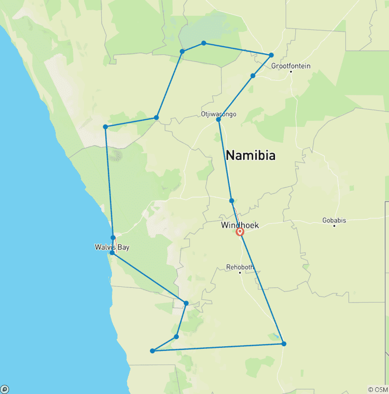 Map of 10 Days Beauty of Namibia | Private Guided Lodge