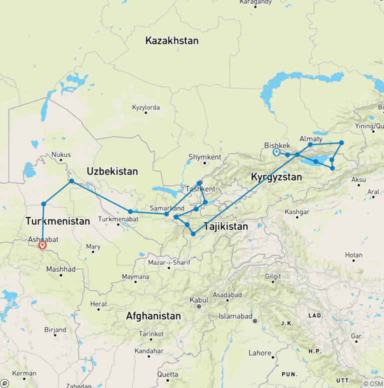Map of The 5 Stan-s - Follow in the footsteps of Genghis Khan
