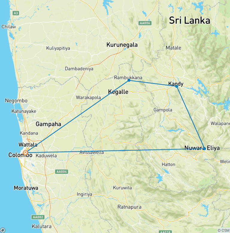 Map of Sri Lanka 3 Day Trip