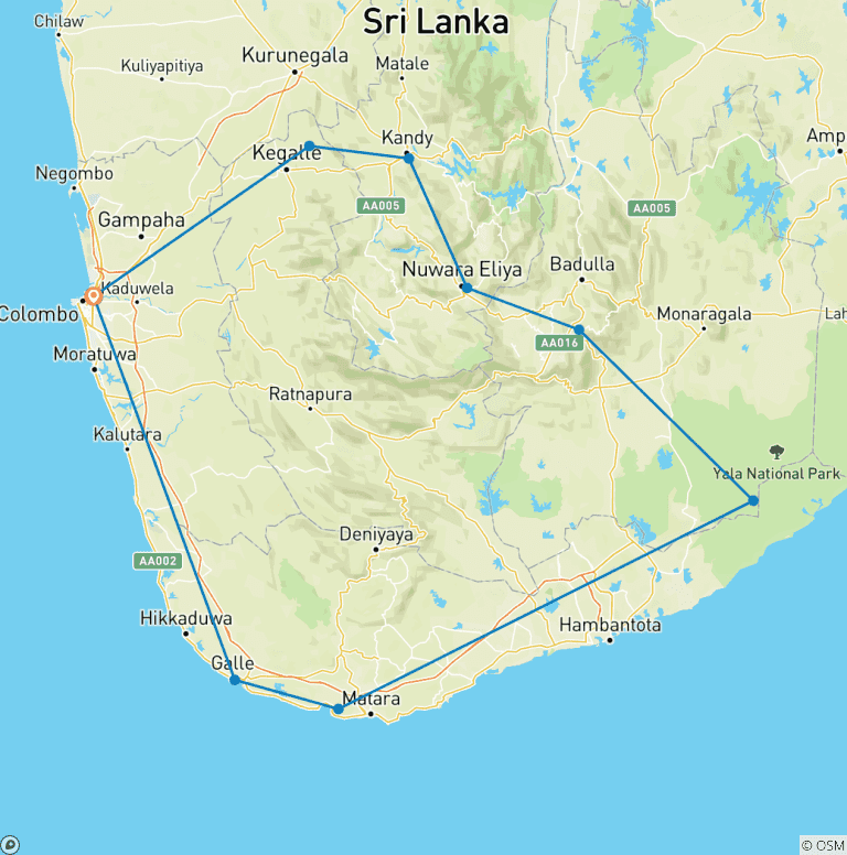 Map of Sri Lanka Itinerary 7 Days