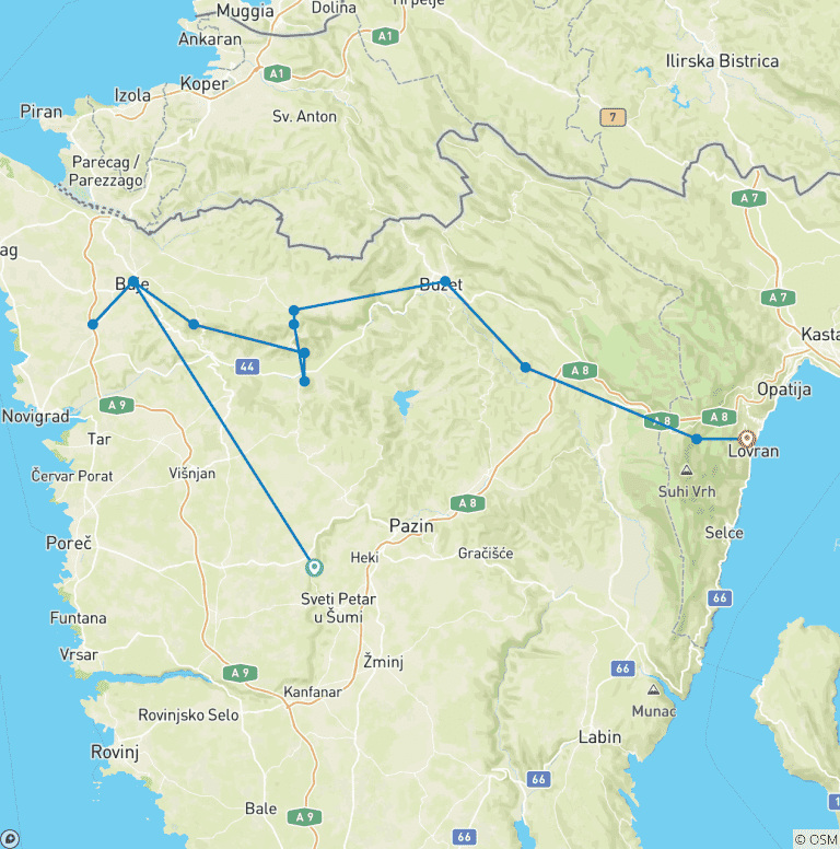 Map of Walking adventure through green Istria - Long tour