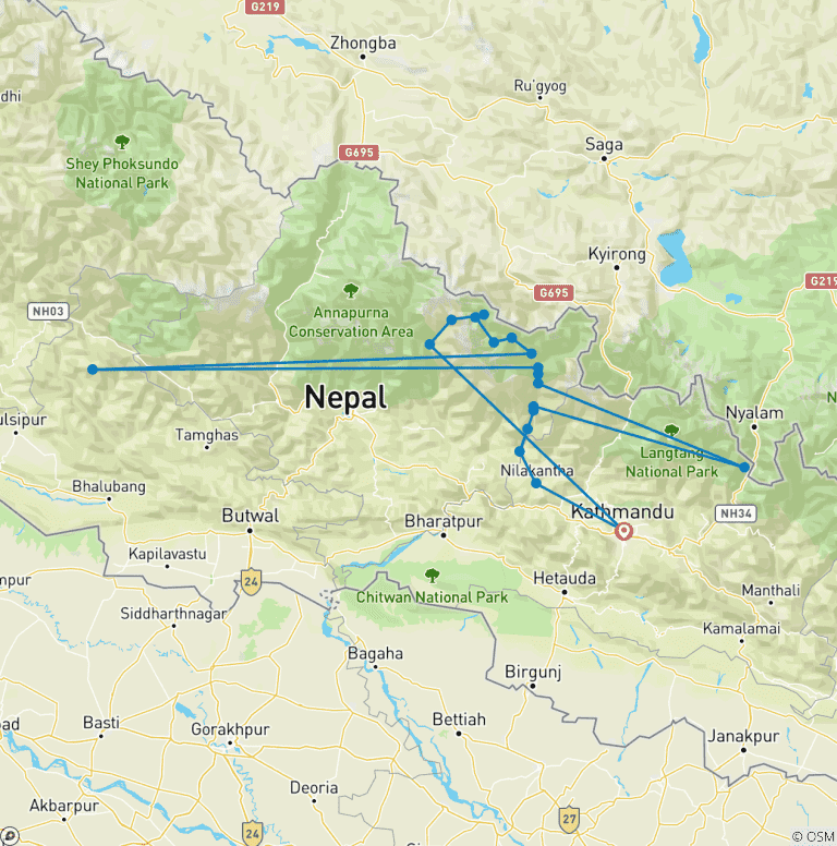 Map of Manaslu Circuit Trek 10 Days
