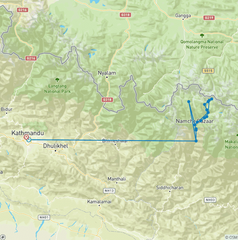Map of 10 Days Everest Base Camp Trekking