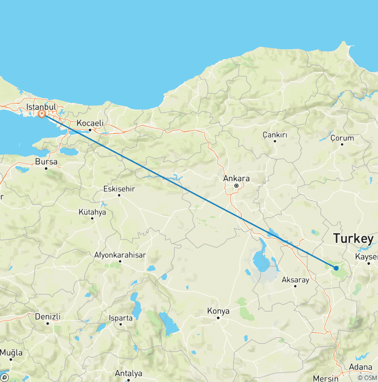 Map of 7 Days Best of Istanbul and Best of Cappadocia Package