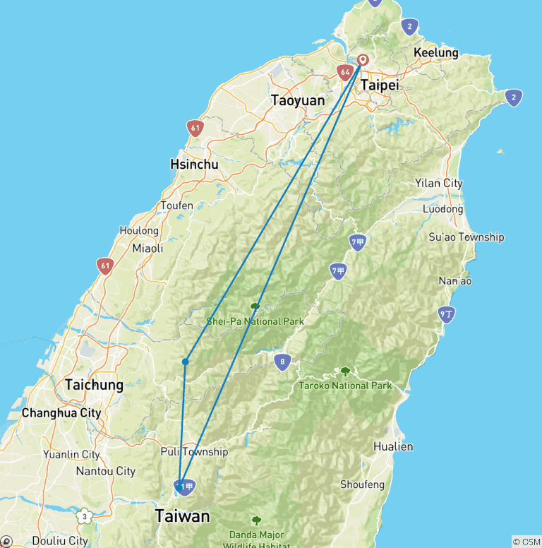 Map of 3-Day Premium Sun Moon Lake Tour
