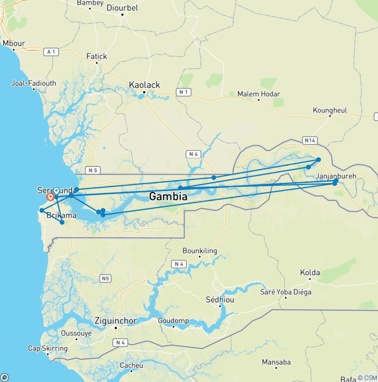Map of Gambian Experience 10 Days/09 Nights